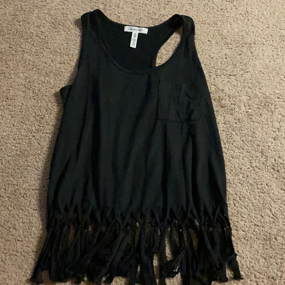Tank top, fringes at bottom and pocket on chest